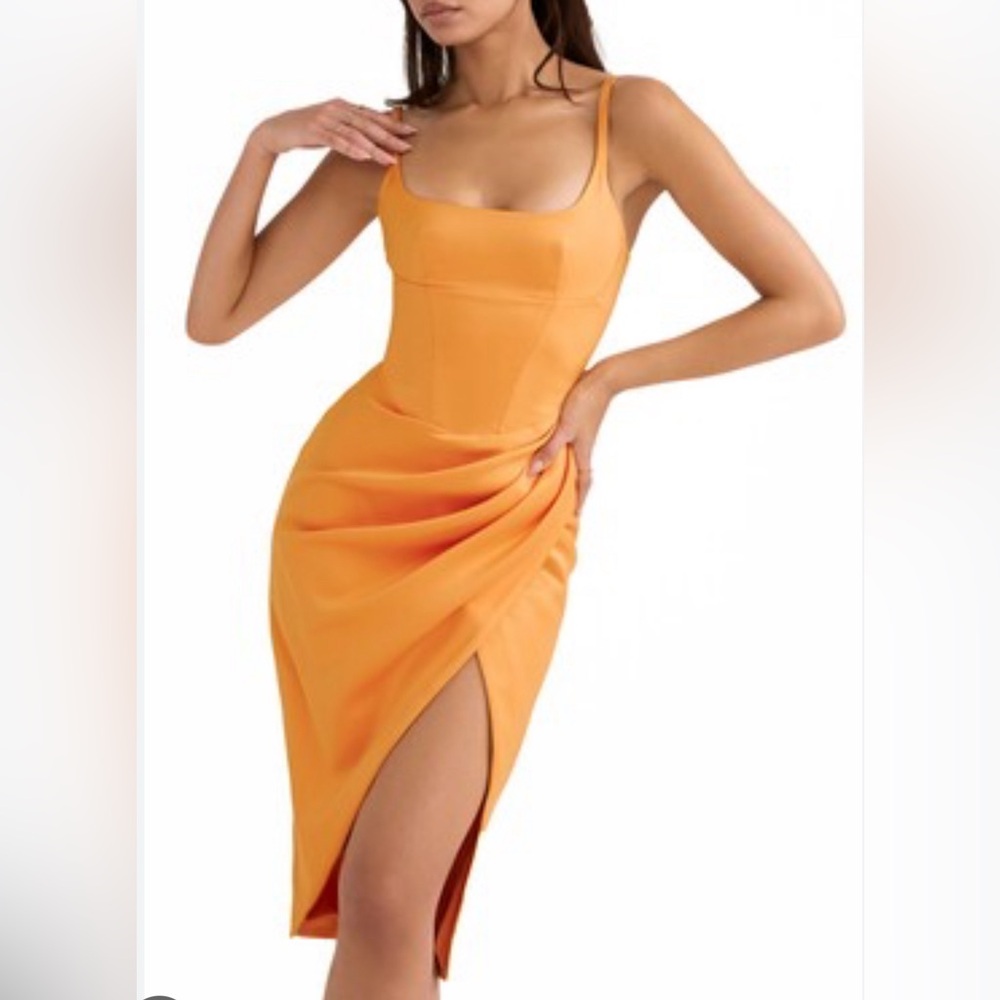 House of CB Bianca Pleated Corset Midi Dress- worn nicely